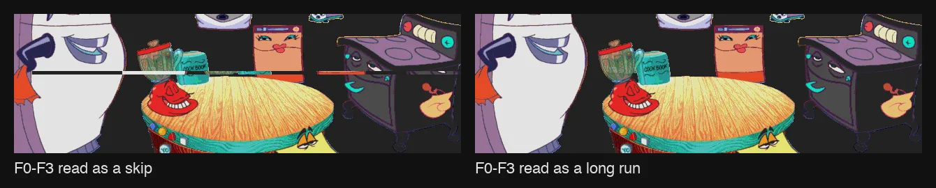 One band of the kitchen frame before and after the opcode fix