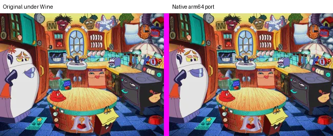 After the same sign-in and refrigerator click, the original and the port end on frames that differ in under 1% of pixels